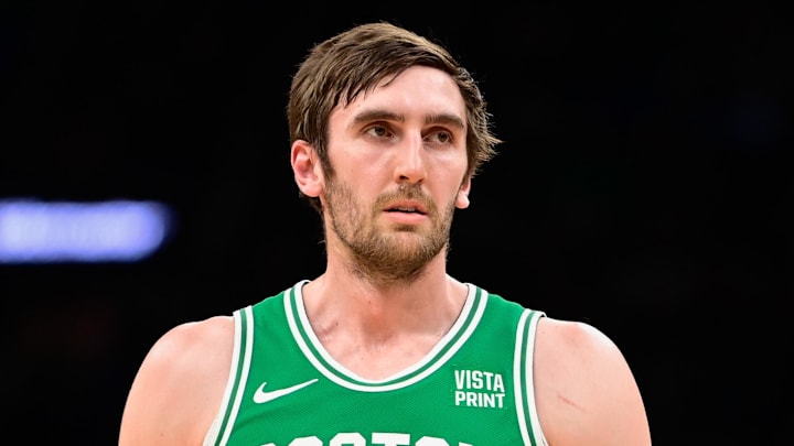 Dec 8, 2023; Boston, Massachusetts, USA;  Boston Celtics center Luke Kornet (40) looks on during the