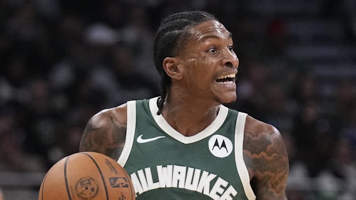 Milwaukee Bucks guard Kevin Porter Jr. dribbles down the court and sets up the offense against the Washington Wizards in the first half at Fiserv Forum on October 22.