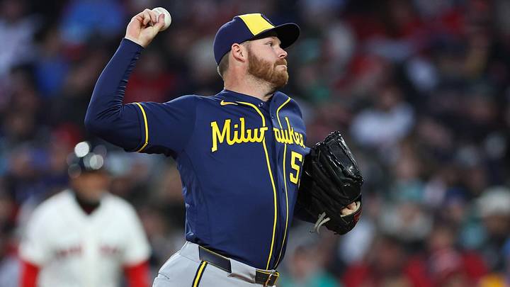 Apr 6, 2026; Boston, Massachusetts, USA; Milwaukee Brewers starting pitcher Brandon Woodruff (53) delivers a pitch during the second inning against the Boston Red Sox at Fenway Park. Mandatory Credit: Paul Rutherford-Imagn Images