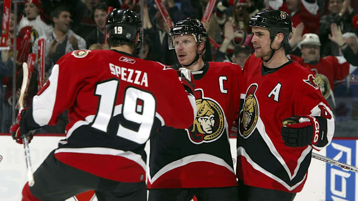 Jason Spezza, Wade Redden, Daniel Alfredsson - Game 5