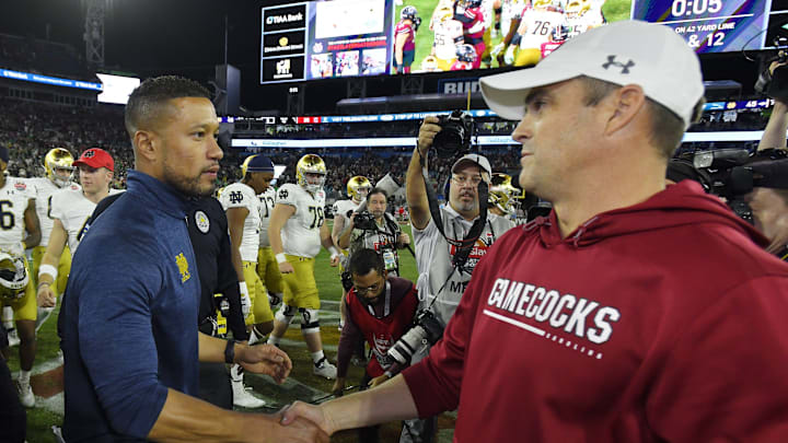 South Carolina football coach Shane Beamer and Notre Dame Fighting Irish head coach Marcus Freeman