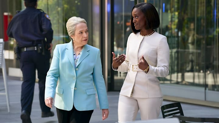 “Matty Matlock” -- CBS Original Series Matlock. Pictured (L-R): Kathy Bates as “Madeline Matlock” and Skye P. Marshall as “Olympia Lawrence.” 