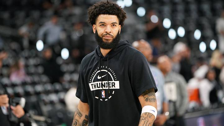 May 28, 2026; San Antonio, Texas, USA; Oklahoma City Thunder guard Kenrich Williams (34) warms up before game six of the western conference finals for the 2026 NBA playoffs at Frost Bank Center. Mandatory Credit: Dustin Safranek-Imagn Images