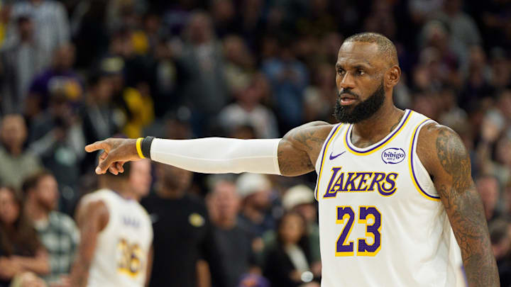 Dec 14, 2025; Phoenix, Arizona, USA; Los Angeles Lakers forward LeBron James (23) reacts after a foul during the second half of a game against the Phoenix Suns at Mortgage Matchup Center. Mandatory Credit: Allan Henry-Imagn Images Dec 14, 2025; Phoenix, Arizona, USA; Los Angeles Lakers forward LeBron James (23) reacts after a foul during the second half of a game against the Phoenix Suns at Mortgage Matchup Center. Mandatory Credit: Allan Henry-Imagn Images