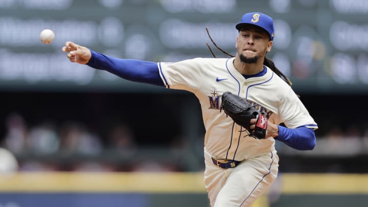 Seattle Mariners starting pitcher Luis Castillo throws against the Minnesota Twins on June 30 at T-Mobile Park. Seattle Mariners starting pitcher Luis Castillo throws against the Minnesota Twins on June 30 at T-Mobile Park.