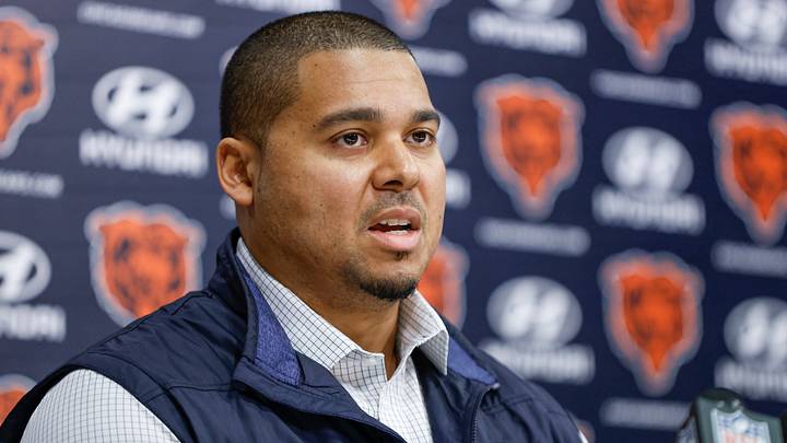 Mar 16, 2023; Lake Forest, IL, USA; Chicago Bears general manager Ryan Poles speaks during a press conference at Halas Hall. Mandatory Credit: Kamil Krzaczynski-USA TODAY Sports