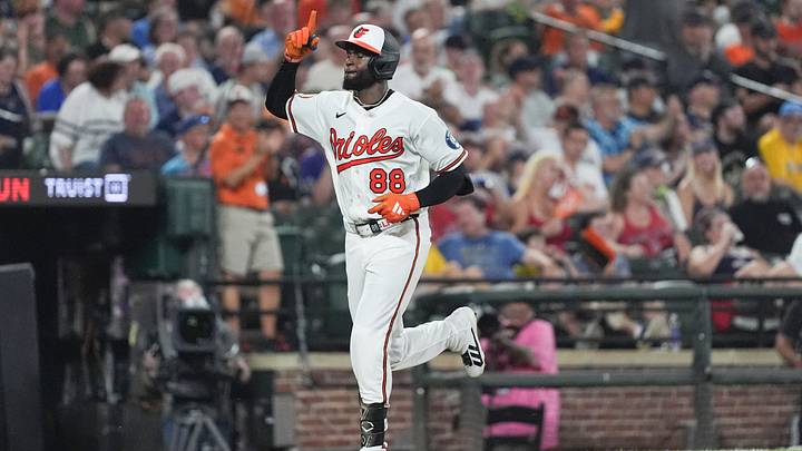 Sep 3, 2026: Baltimore Orioles center fielder Luis Robert Jr. (88) reacts to hitting a home run as he rounds the bases against the Boston Red Sox during the fourth inning at Oriole Park at Camden Yards. Credit: Gregory Fisher-Imagn Images