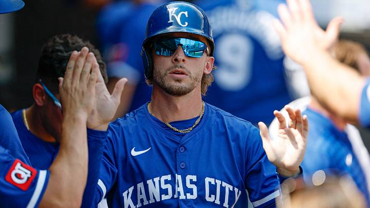 Jun 8, 2025; Chicago, Illinois, USA; Kansas City Royals outfielder Drew Waters (8) celebrates with teammates in the dugout after scoring against the Chicago White Sox during the seventh inning at Rate Field. Mandatory Credit: Kamil Krzaczynski-Imagn Images Jun 8, 2025; Chicago, Illinois, USA; Kansas City Royals outfielder Drew Waters (8) celebrates with teammates in the dugout after scoring against the Chicago White Sox during the seventh inning at Rate Field. Mandatory Credit: Kamil Krzaczynski-Imagn Images