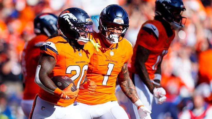 Broncos running back Jonah Coleman (20), the former Husky, celebrates his game-winning touchdown against Jacksonville. Broncos running back Jonah Coleman (20), the former Husky, celebrates his game-winning touchdown against Jacksonville.