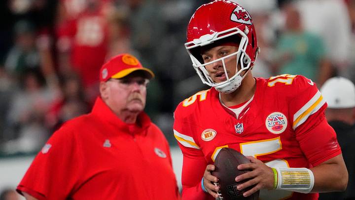 Kansas City Chiefs quarterback Patrick Mahomes (15) and Kansas City Chiefs head coach Andy Reid pre game against the Jets at MetLife Stadium. Kansas City Chiefs quarterback Patrick Mahomes (15) and Kansas City Chiefs head coach Andy Reid pre game against the Jets at MetLife Stadium.