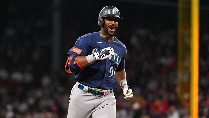 Sep 1, 2026; Boston, Massachusetts, USA; Seattle Mariners designated hitter Lazaro Montes (99) reacts as he runs the bases after hitting a home run during the fifth inning against the Boston Red Sox at Fenway Park. Mandatory Credit: Eric Canha-Imagn Images Sep 1, 2026; Boston, Massachusetts, USA; Seattle Mariners designated hitter Lazaro Montes (99) reacts as he runs the bases after hitting a home run during the fifth inning against the Boston Red Sox at Fenway Park. Mandatory Credit: Eric Canha-Imagn Images