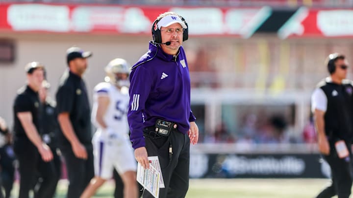 University of Washington coach Jedd Fisch coaches against the Indiana Hoosiers