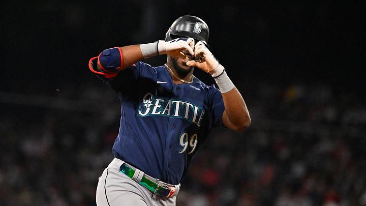 Sep 1, 2026; Boston, Massachusetts, USA; Seattle Mariners designated hitter Lazaro Montes (99) reacts as he runs the bases after hitting a home run during the fifth inning against the Boston Red Sox at Fenway Park. Mandatory Credit: Eric Canha-Imagn Images Sep 1, 2026; Boston, Massachusetts, USA; Seattle Mariners designated hitter Lazaro Montes (99) reacts as he runs the bases after hitting a home run during the fifth inning against the Boston Red Sox at Fenway Park. Mandatory Credit: Eric Canha-Imagn Images