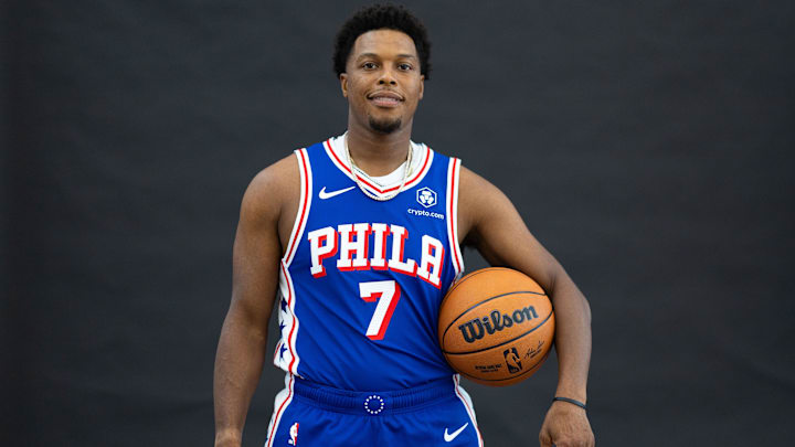 Sep 30, 2024; Camden, NJ, USA; Philadelphia 76ers guard Kyle Lowry (7) poses for a photo on media day at the Philadelphia 76ers Training Complex. Mandatory Credit: Bill Streicher-Imagn Images Sep 30, 2024; Camden, NJ, USA; Philadelphia 76ers guard Kyle Lowry (7) poses for a photo on media day at the Philadelphia 76ers Training Complex. Mandatory Credit: Bill Streicher-Imagn Images