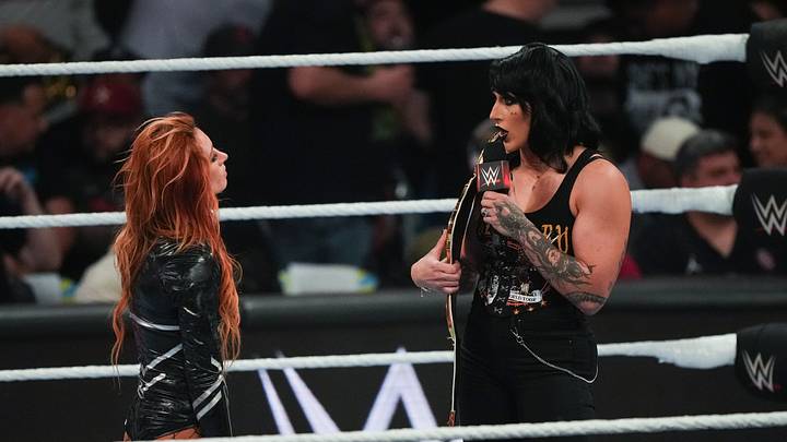 Becky Lynch wrestles Rhea Ripley for the belt at WrestleMania 40 Becky Lynch wrestles Rhea Ripley for the belt at WrestleMania 40