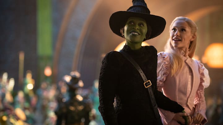 L to R: Cynthia Erivo is Elphaba and Ariana Grande is Glinda in WICKED, directed by Jon M. Chu