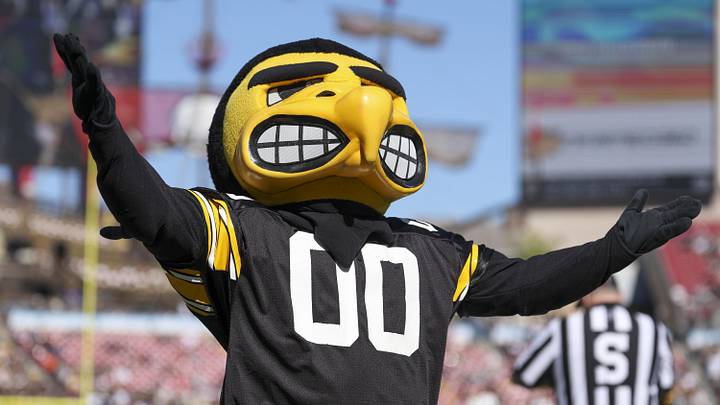 Dec 31, 2025; Tampa, FL, USA; Iowa Hawkeyes mascot Herky the Hawk reacts after a play against the Vanderbilt Commodores in the second quarter during the ReliaQuest Bowl at Raymond James Stadium. Mandatory Credit: Nathan Ray Seebeck-Imagn Images Dec 31, 2025; Tampa, FL, USA; Iowa Hawkeyes mascot Herky the Hawk reacts after a play against the Vanderbilt Commodores in the second quarter during the ReliaQuest Bowl at Raymond James Stadium. Mandatory Credit: Nathan Ray Seebeck-Imagn Images