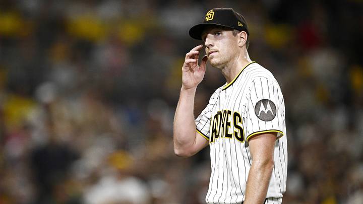 Oct 6, 2026; San Diego, California, USA; San Diego Padres pitcher Nick Pivetta (27) looks on as he leaves the game during the fifth inning against the Milwaukee Brewers in game three of the NLDS for the 2026 MLB Playoffs at Petco Park. Mandatory Credit: Denis Poroy-Imagn Images Oct 6, 2026; San Diego, California, USA; San Diego Padres pitcher Nick Pivetta (27) looks on as he leaves the game during the fifth inning against the Milwaukee Brewers in game three of the NLDS for the 2026 MLB Playoffs at Petco Park. Mandatory Credit: Denis Poroy-Imagn Images