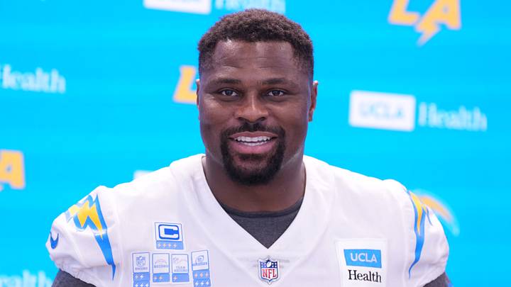Jul 30, 2026; El Segundo, CA, USA; Los Angeles Chargers linebacker Khalil Mack at training camp press conference at The Bolt. Mandatory Credit: Kirby Lee-Imagn Images