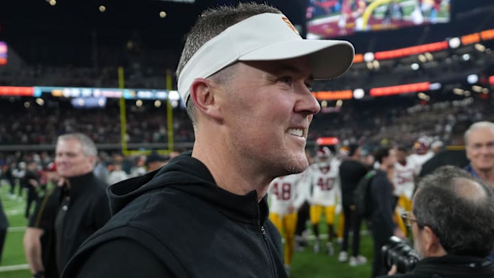 Dec 27, 2024; Las Vegas, NV, USA; Southern California Trojans head coach Lincoln Riley reacts after the game against the Texas A&M Aggies at Allegiant Stadium. Mandatory Credit: Kirby Lee-Imagn Images Dec 27, 2024; Las Vegas, NV, USA; Southern California Trojans head coach Lincoln Riley reacts after the game against the Texas A&M Aggies at Allegiant Stadium. Mandatory Credit: Kirby Lee-Imagn Images