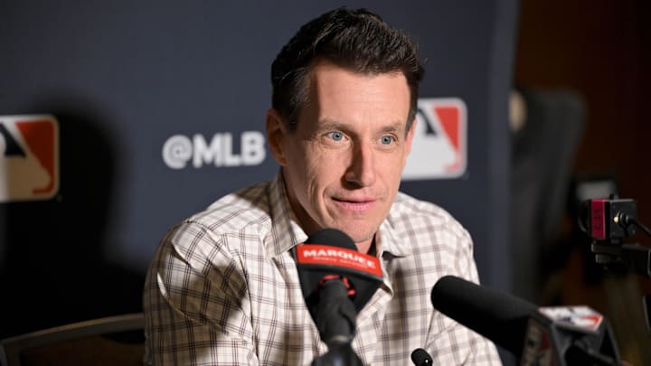 Dec 9, 2024; Dallas, TX, USA; Chicago Cubs manager Craig Counsell speaks with the media at the Hilton Anatole during the 2024 MLB Winter Meetings. 