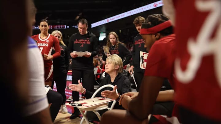 Alabama Head Coach Kristy Curry in action against South Carolina at Colonial Life Arena in Columbia, SC on Thursday, Jan 1, 2026.