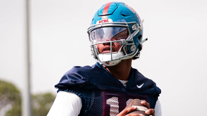 Ole Miss Rebels quarterback Austin Simmons in spring practice. Ole Miss Rebels quarterback Austin Simmons in spring practice.