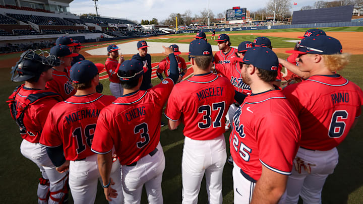 The Ole Miss baseball team prior to taking the field against Wright State on March 1, 2025.