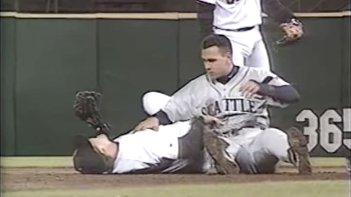 Alex Rodriguez took Jeff Kent out with a late slide into second base in 1998. Alex Rodriguez took Jeff Kent out with a late slide into second base in 1998.