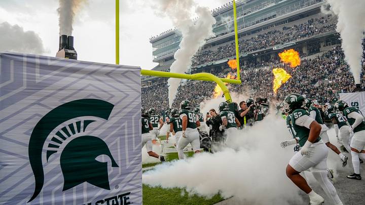 Michigan State takes the field before the football game against Penn State on Saturday, Nov. 15, 2025, at Spartan Stadium in East Lansing. Michigan State takes the field before the football game against Penn State on Saturday, Nov. 15, 2025, at Spartan Stadium in East Lansing.