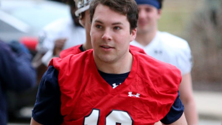 Notre Dame quarterback Riley Leonard (13) at Notre Dame spring football practice