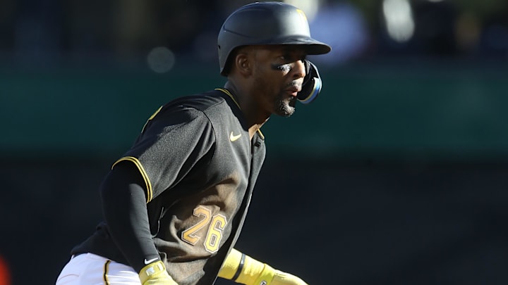 Oct 5, 2022; Pittsburgh, Pennsylvania, USA;  Pittsburgh Pirates left fielder Miguel Andujar (26)
