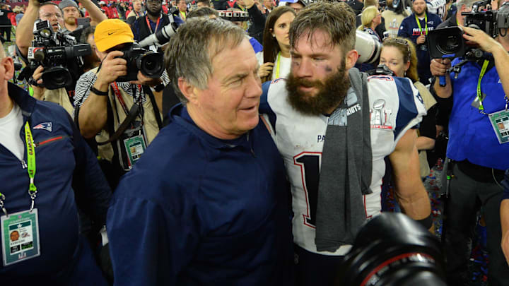 Feb 5, 2017; Houston, TX, USA; New England Patriots head coach Bill Belichick celebrates with wide