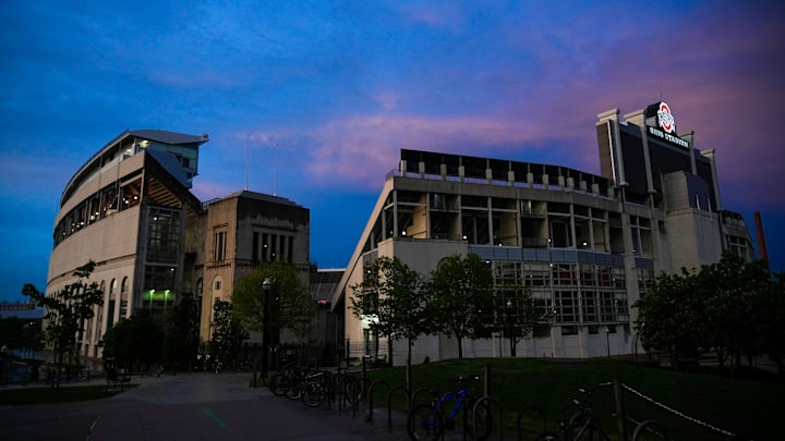 The sky glows over Ohio Stadium as the sun sets on Thursday, May 1, 2025 in Columbus, Ohio. The sky glows over Ohio Stadium as the sun sets on Thursday, May 1, 2025 in Columbus, Ohio.