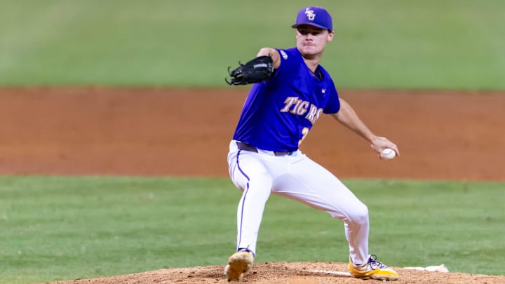 LSU pitcher Kade Anderson throws during an NCAA Regional game against Dallas Baptist on May 31 at Alex Box Stadium. LSU pitcher Kade Anderson throws during an NCAA Regional game against Dallas Baptist on May 31 at Alex Box Stadium.