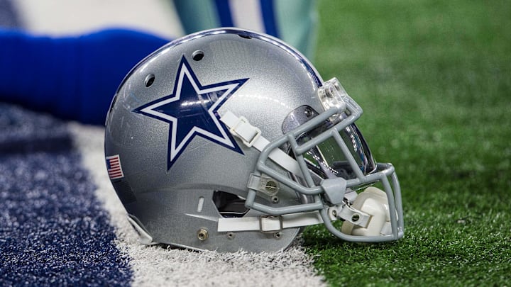 Aug 19, 2016; Arlington, TX, USA; A view of a Dallas Cowboys helmet before the game between the Dallas Cowboys and the Miami Dolphins at AT&T Stadium. The Cowboys defeat the Dolphins 41-14. Mandatory Credit: Jerome Miron-Imagn Images