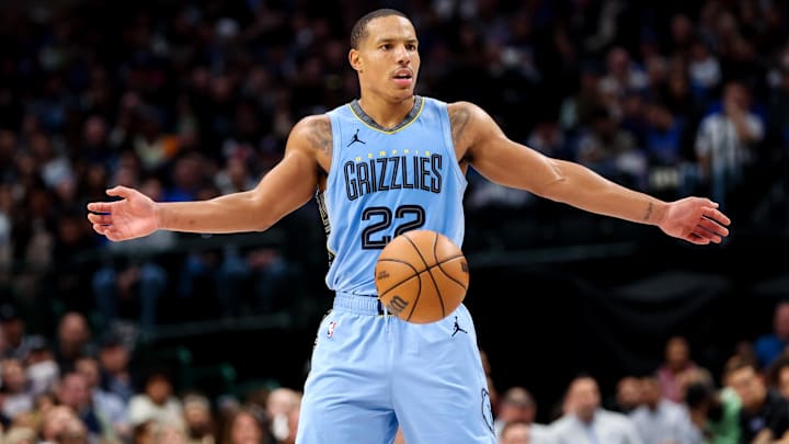 Dec 1, 2023; Dallas, Texas, USA;  Memphis Grizzlies guard Desmond Bane (22) reacts during the second half against the Dallas Mavericks at American Airlines Center. Mandatory Credit: Kevin Jairaj-USA TODAY Sports