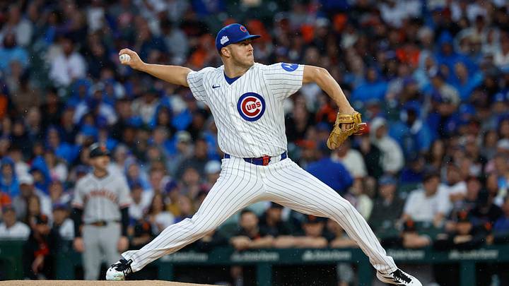Jun 7, 2026; Chicago, Illinois, USA; Chicago Cubs starting pitcher Jameson Taillon (50) delivers a pitch against the San Francisco Giants during the first inning at Wrigley Field. Mandatory Credit: Kamil Krzaczynski-Imagn Images