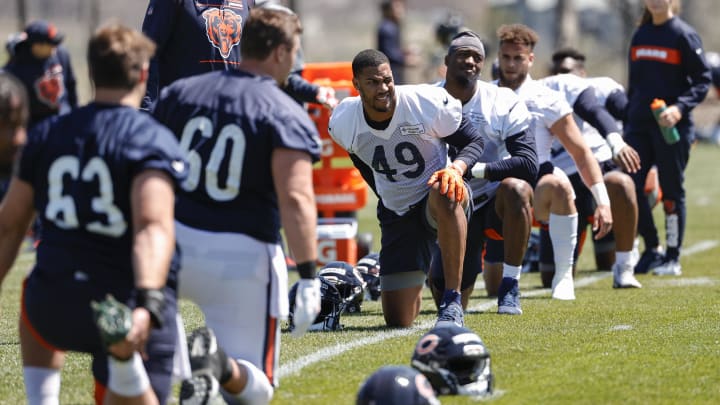 The spring work done at Halas Hall is limited to strength and conditioning. Only strength and conditioning coaches are allowed on the field for the first phase. The spring work done at Halas Hall is limited to strength and conditioning. Only strength and conditioning coaches are allowed on the field for the first phase.