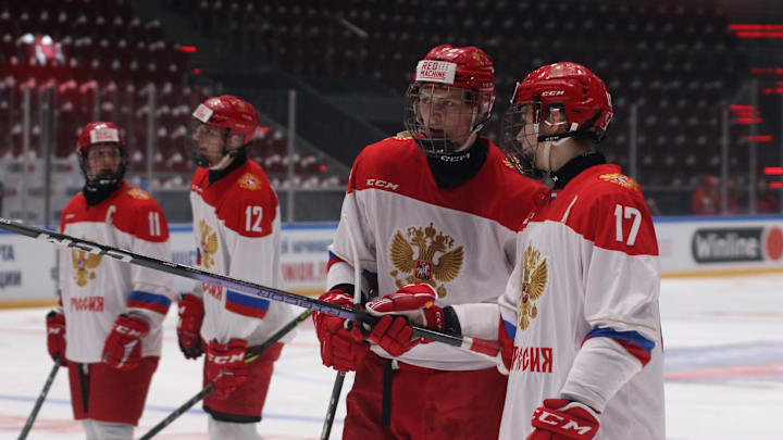 Daniil Prokhorov (2R), Arseny Ilyin (17) Russia U18 Hockey... Daniil Prokhorov (2R), Arseny Ilyin (17) Russia U18 Hockey...