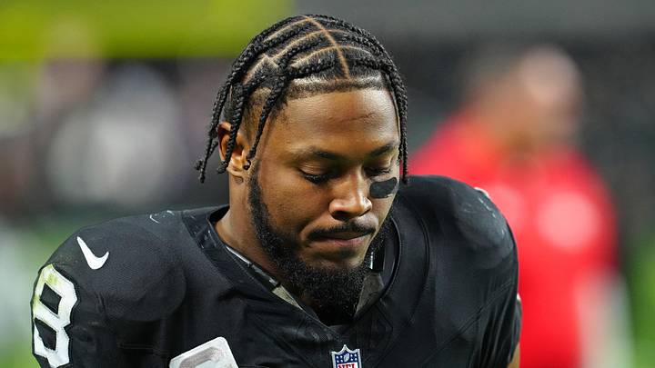 Dec 10, 2023; Paradise, Nevada, USA; Las Vegas Raiders running back Josh Jacobs (8) walks off the field after the Raiders were defeated by the Minnesota Vikings 3-0 at Allegiant Stadium. Mandatory Credit: Stephen R. Sylvanie-USA TODAY Sports Dec 10, 2023; Paradise, Nevada, USA; Las Vegas Raiders running back Josh Jacobs (8) walks off the field after the Raiders were defeated by the Minnesota Vikings 3-0 at Allegiant Stadium. Mandatory Credit: Stephen R. Sylvanie-USA TODAY Sports