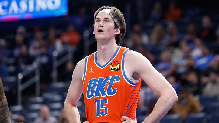 Dec 3, 2024; Oklahoma City, Oklahoma, USA; Oklahoma City Thunder center Branden Carlson (15) during the second half of an NBA Cup game against the Utah Jazz at Paycom Center. Mandatory Credit: Alonzo Adams-Imagn Images Dec 3, 2024; Oklahoma City, Oklahoma, USA; Oklahoma City Thunder center Branden Carlson (15) during the second half of an NBA Cup game against the Utah Jazz at Paycom Center. Mandatory Credit: Alonzo Adams-Imagn Images