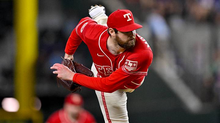 Texas Rangers relief pitcher Jordan Montgomery. Credit: Jerome Miron-Imagn Images