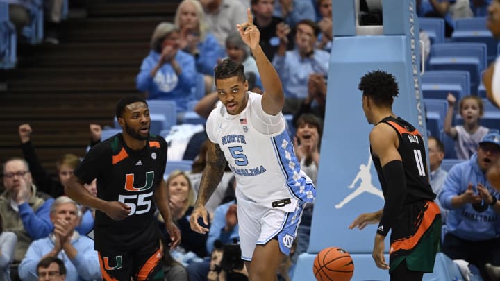 UNC basketball center Armando Bacot versus Miami UNC basketball center Armando Bacot versus Miami