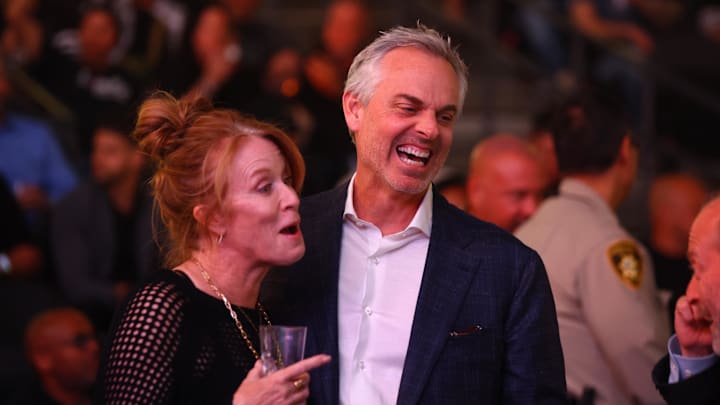 Apr 13, 2024; Las Vegas, Nevada, USA; Fox Sports sports analysis Colin Cowherd with wife Ann Cowherd in attendance during UFC 300 at T-Mobile Arena. Mandatory Credit: Mark J. Rebilas-Imagn Images Apr 13, 2024; Las Vegas, Nevada, USA; Fox Sports sports analysis Colin Cowherd with wife Ann Cowherd in attendance during UFC 300 at T-Mobile Arena. Mandatory Credit: Mark J. Rebilas-Imagn Images