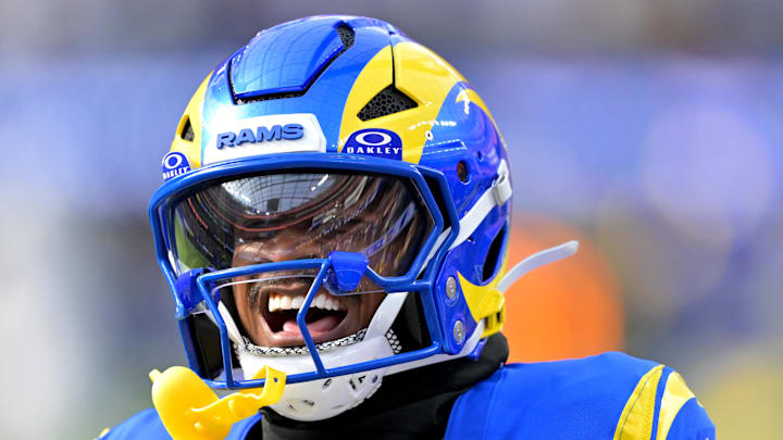 Sep 28, 2025; Inglewood, California, USA; Los Angeles Rams wide receiver Tutu Atwell (5) runs for a touchdown on an 88 yard pass play in the fourth quarter against the Indianapolis Colts at SoFi Stadium. Mandatory Credit: Jayne Kamin-Oncea-Imagn Images Sep 28, 2025; Inglewood, California, USA; Los Angeles Rams wide receiver Tutu Atwell (5) runs for a touchdown on an 88 yard pass play in the fourth quarter against the Indianapolis Colts at SoFi Stadium. Mandatory Credit: Jayne Kamin-Oncea-Imagn Images