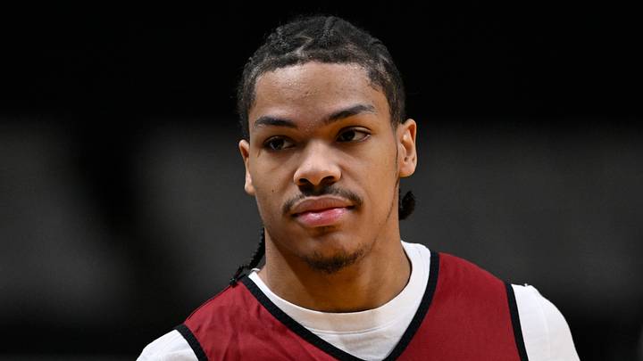 Mar 25, 2026; San Jose, CA, USA; Arkansas Razorbacks guard Darius Acuff Jr. (5) looks on during a practice session ahead of the west regional of the men's 2026 NCAA Tournament at SAP Center. Mandatory Credit: Eakin Howard-Imagn Images Mar 25, 2026; San Jose, CA, USA; Arkansas Razorbacks guard Darius Acuff Jr. (5) looks on during a practice session ahead of the west regional of the men's 2026 NCAA Tournament at SAP Center. Mandatory Credit: Eakin Howard-Imagn Images