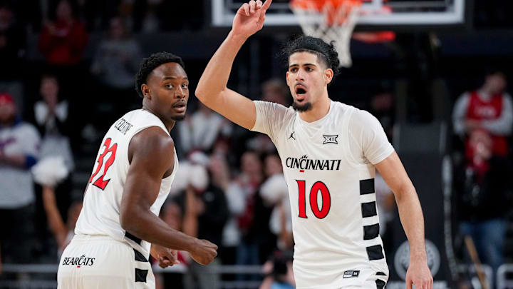 Cincinnati Bearcats guard Shon Abaev (10) drops back on defense after a basket in the first half of the NCAA men’s basketball game between the Cincinnati Bearcats and the NJIT Highlanders at Fifth Third Arena in Cincinnati on Monday, Nov. 24, 2025. Cincinnati Bearcats guard Shon Abaev (10) drops back on defense after a basket in the first half of the NCAA men’s basketball game between the Cincinnati Bearcats and the NJIT Highlanders at Fifth Third Arena in Cincinnati on Monday, Nov. 24, 2025.