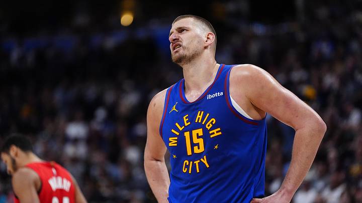 Mar 22, 2026; Denver, Colorado, USA; Denver Nuggets center Nikola Jokic (15) reacts in the second half against the Portland Trail Blazers at Ball Arena. Mandatory Credit: Ron Chenoy-Imagn Images Mar 22, 2026; Denver, Colorado, USA; Denver Nuggets center Nikola Jokic (15) reacts in the second half against the Portland Trail Blazers at Ball Arena. Mandatory Credit: Ron Chenoy-Imagn Images