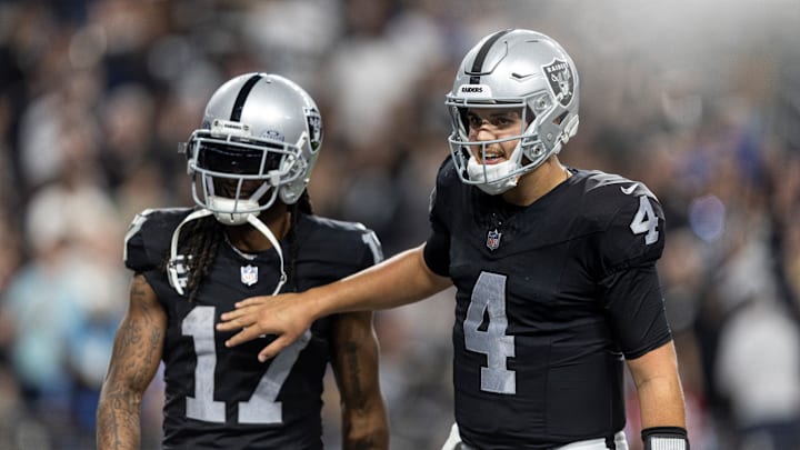 Davante Adams & Aidan O'Connell of the Las Vegas Raiders.
